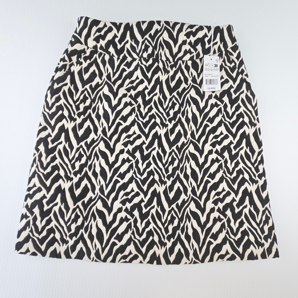Naf Naf Paris Zebra Print Mini Skirt Black White Cotton Blend YHNJ29 NEW